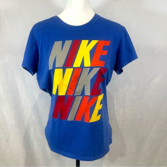 Nike blue retro letters dri-fit cotton ladies tee size large - Picture 1 of 5